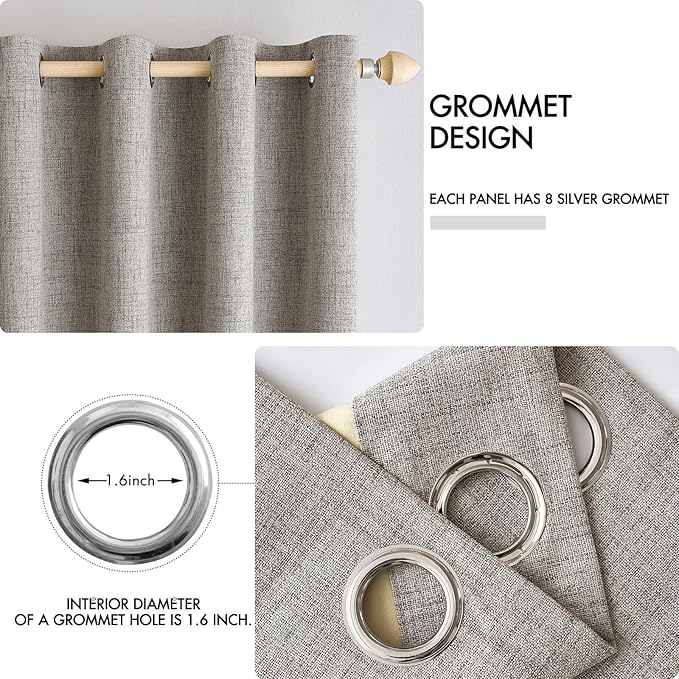 MIULEE 100% Blackout Linen Textured Curtains for Bedroom Solid Thermal Insulated Warm Taupe Grommet Room Darkening Curtains & Drapes Luxury Decor for Living Room Nursery 52 x 63 Inch (2 Panels)