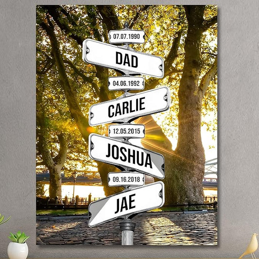 Personalized Father's Day Family Names Street Custom Multi-Name Date of Birth Vintage Street Sign Happy Fathers Day Poster Canvas Wall Art Best Gifts for Dad Husband from Daughter Son Wife Kids #10