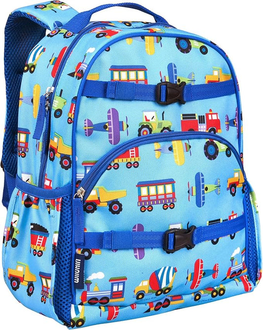 Wildkin ECO rPET 15-inch Kids Backpack – Sustainable, Padded, Adjustable – Trains, Planes & Trucks