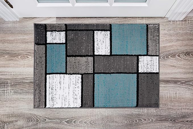 Rugshop Contemporary Modern Boxes for Home Office,Living Room,Bedroom,Kitchen Non Shedding Area Rug 2' x 3' Blue/Gray