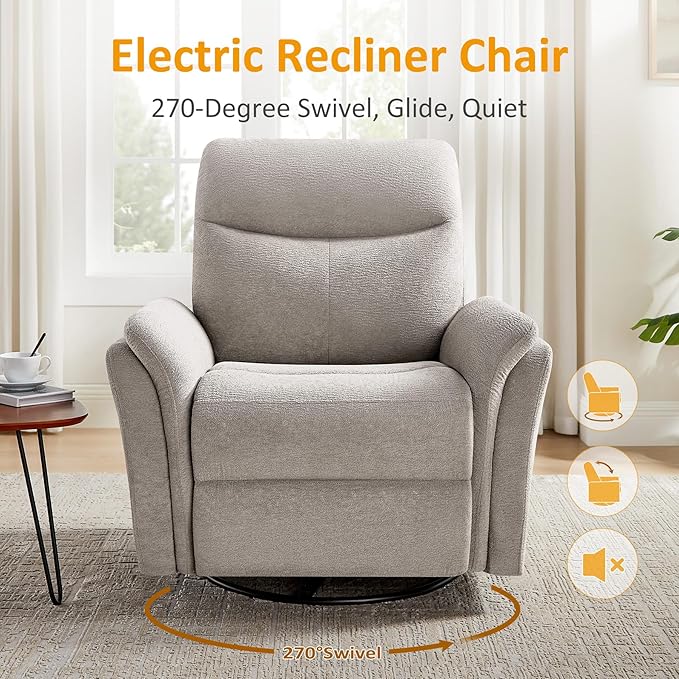 Power Recliner Chair Swivel Glider, Electric Rocking Recliner Chairs with USB and Type-C Ports, Nursery Chair Recliner for Living Room, Bedroom, Apartment（Camel）