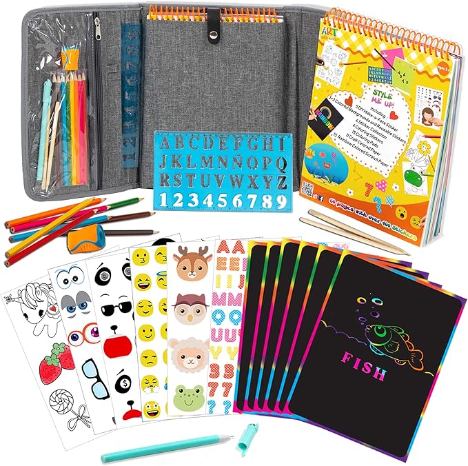 Activity Book for Girls and Boys - Premium Case Includes Large 60-page - 420 Stickers, Rainbow Scratch Papers, Reusable Stickers, Coloring Pencils, Numbers and Letters Stencil - Educational Toys Gift