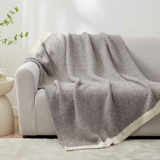 Snuggle Sac Grey Blankets Twin Size for Bed and Sofa, Reversible Super Soft Blankets Warm Cozy Knit Blankets Fuzzy Plush Blanket, Grey, 60x80 inches