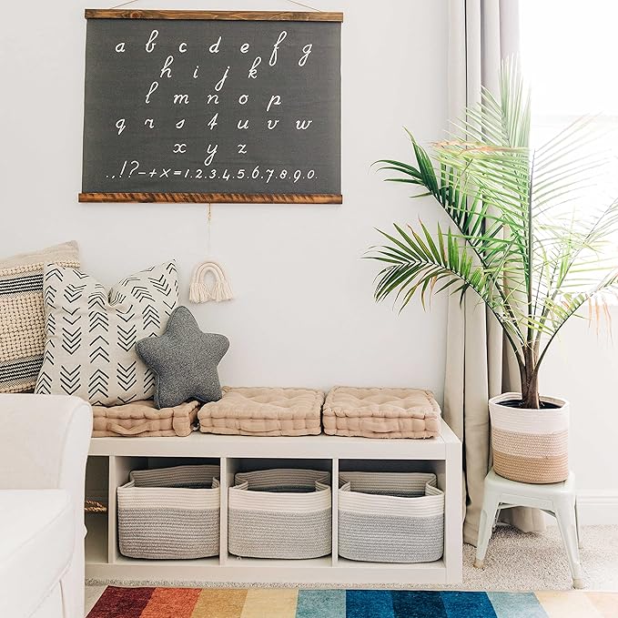 OrganiHaus Woven Basket for Storage, Baby Room Furniture, Decorative Towel Baskets for Bathroom, Cotton Rope Basket for Storage, Woven Baskets for Organizing, Rectangular Storage Basket, Grey