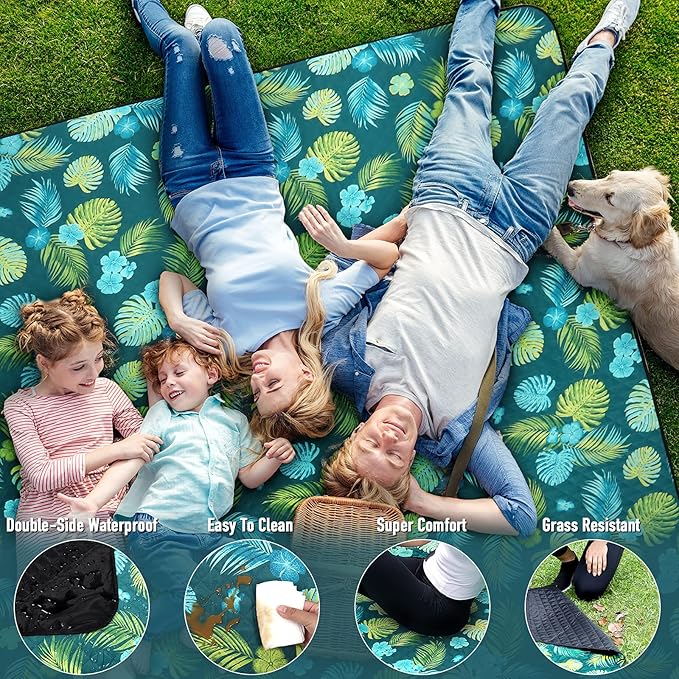 PY SUPER MODE Picnic Blankets Extra Large, Waterproof Foldable Outdoor Beach Blanket Oversized 83x79” Sandproof, 3-Layer Picnic Mat for Camping, Hiking, Travel, Park, Concerts(Yellow Flowers)