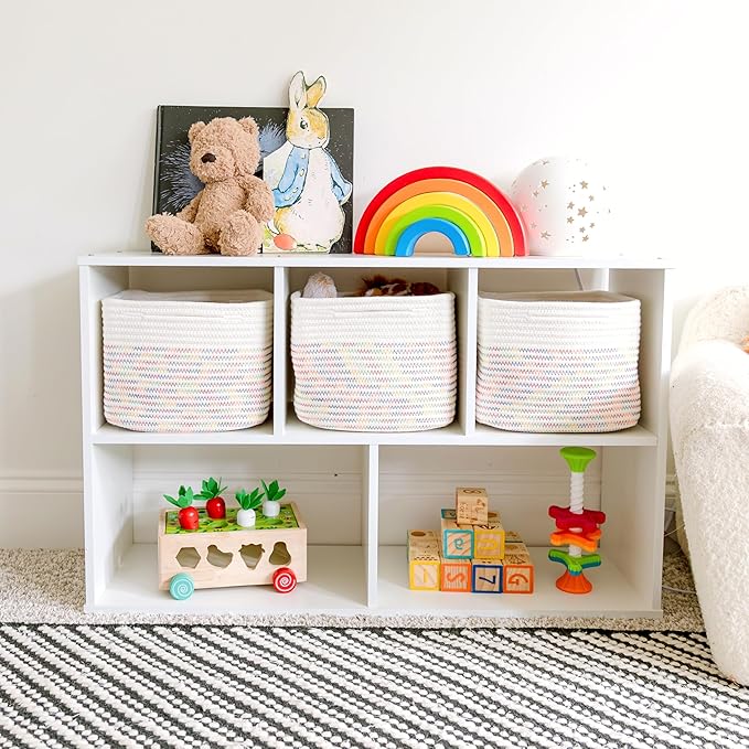 NaturalCozy Storage Cubes 9”x9”x7”Cotton Rope Woven Baskets for Organizing 3-Pack | 9 Inch Cube Storage Bin | Small Basket for Shelf Nursery, Pantry, Decorative Plant, Bathroom Closet, Toy Gift