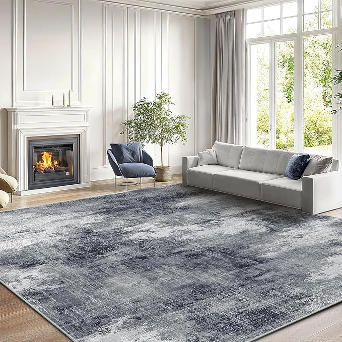 Amada 8x10 Area Rug, Modern Abstract Living Room Rug with Non-Slip Backing & Short Pile, Large Washable Rug with Abstract Pattern for Living Room, Bedroom and Dinning Room, Grey