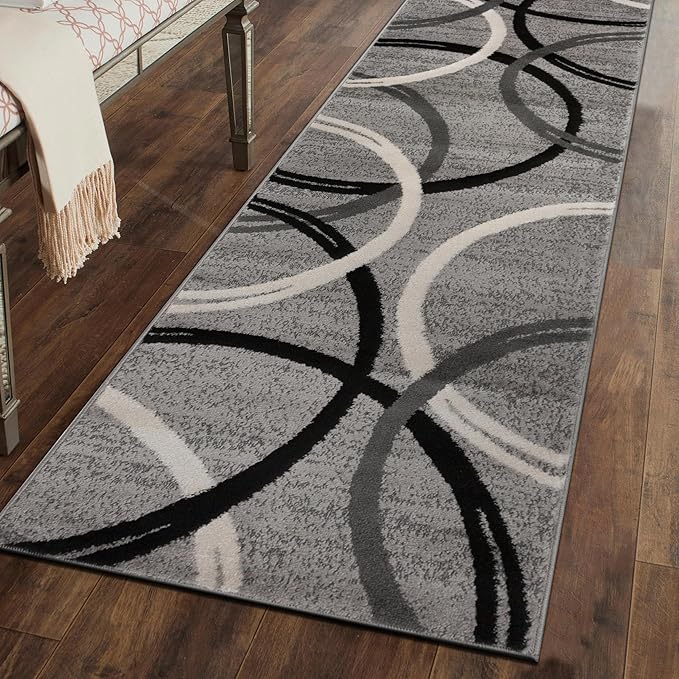 Rugshop Modern Wavy Circles Design Runner Rug 2'7" x 8' Gray