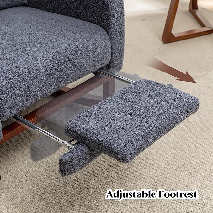 Rocking Chair Nursery,Teddy Nursery Rocking Chairs with Foot Rest, Sherpa Glider Rocker Nursing Chair with High Back for Nursing, Living Room, Bedroom, Dark Grey