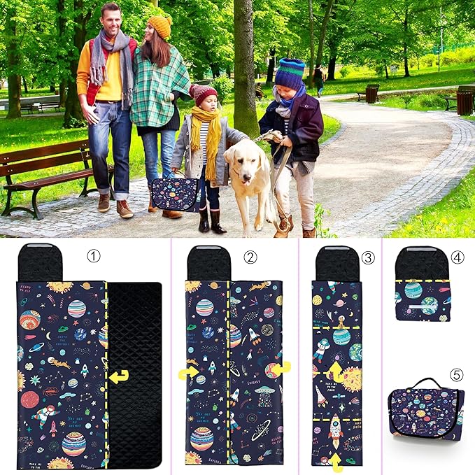 Extra Large Picnic Blanket Waterproof,80"x 80"Foldable Machine Washable Beach Blanket,Outdoor Blanket for 6-8 Adults,Suitable for Indoor Crawling,Park Beach,Camping,Hiking,Family Travel(Starry sky)