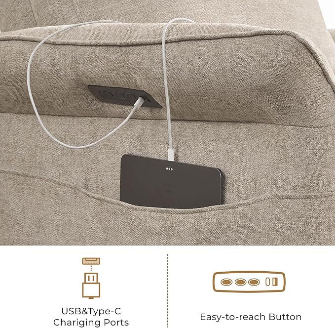 CHITA Power Recliner Chair, Electric Triple-Motor Swivel Glider Nursery Rocking Chair with Adjustable Power Headrest and Lumbar Support, GREENGARD Gold Certified, Solid Wood Base, Khaki Grey