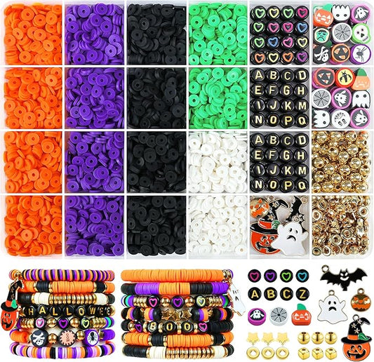 Redtwo 3000 Pcs Halloween Clay Beads for Bracelet Making Kit, Halloween Decorations Charms Jewelry Making, DIY Crafts for Gifts Party Favors