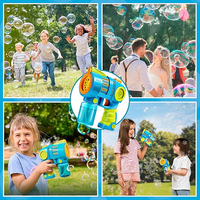 Sloosh 2 Packs Bubble Gun Machine with Refill Solution, Automatic Bubble Maker Blower for Kids, Outdoors, Party, Easter, Summer, Easter Basket Stuffers, Birthday Gift