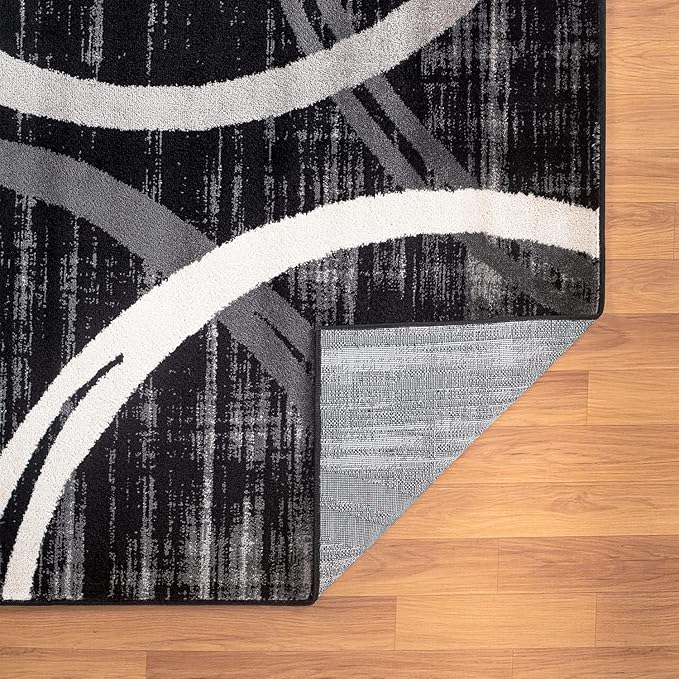 Rugshop Modern Wavy Circles Design Runner Rug 2' x 10' Black