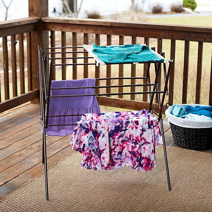 Household Essentials 5175 Collapsible Expandable Metal Clothes Drying Rack, Antique Bronze, STORAGE