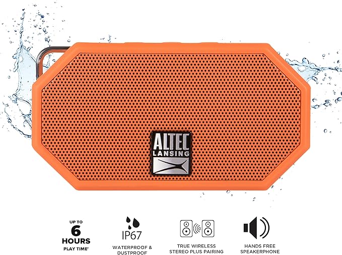 Altec Lansing Mini H2O - Waterproof Bluetooth Speaker, IP67 Certified & Floats in Water, Compact & Portable Speaker for Hiking, Camping, Pool, and Beach,Orange