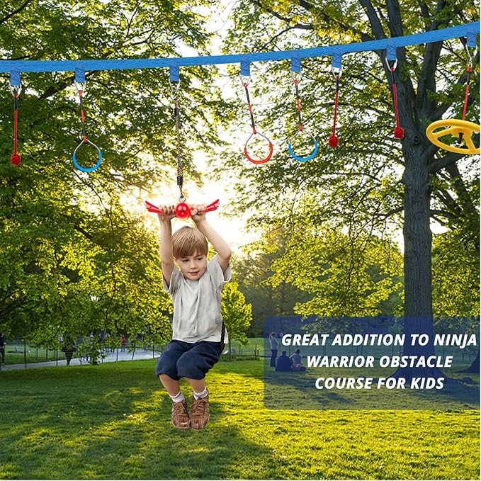 Ninja-Twister Swing Spins Set: Slackline Attachments - 360° Handle Twist-Spin Flips Toy Activate Ninja Powers Warrior Accessories Kids Hang Toys for Playground Backyard, Red