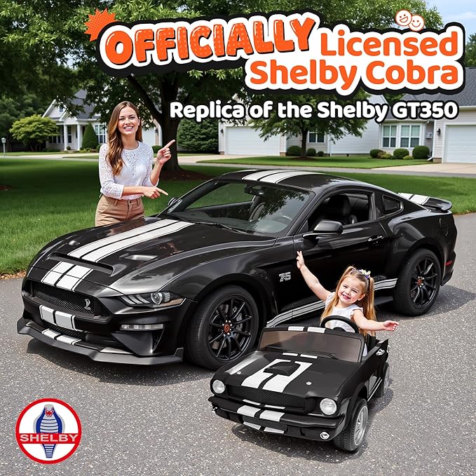24V 2 Seater Ride on Toys, Licensed Shelby Cobra Kids Power Car Wheeler Ride On Toy w/ 2WD/4WD Switchable, Remote Control, 19" Spacious Seat, 4 Spring Suspension, Music, Bluetooth