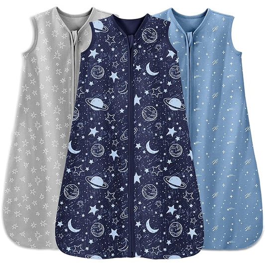 Baby Sleep Sack 18-24 Months 3 Pack 100% Cotton Lightweight 0.5 TOG Wearable Blanket Baby Sleep Bag with 2-Way Zipper for Infant Toddler Blue