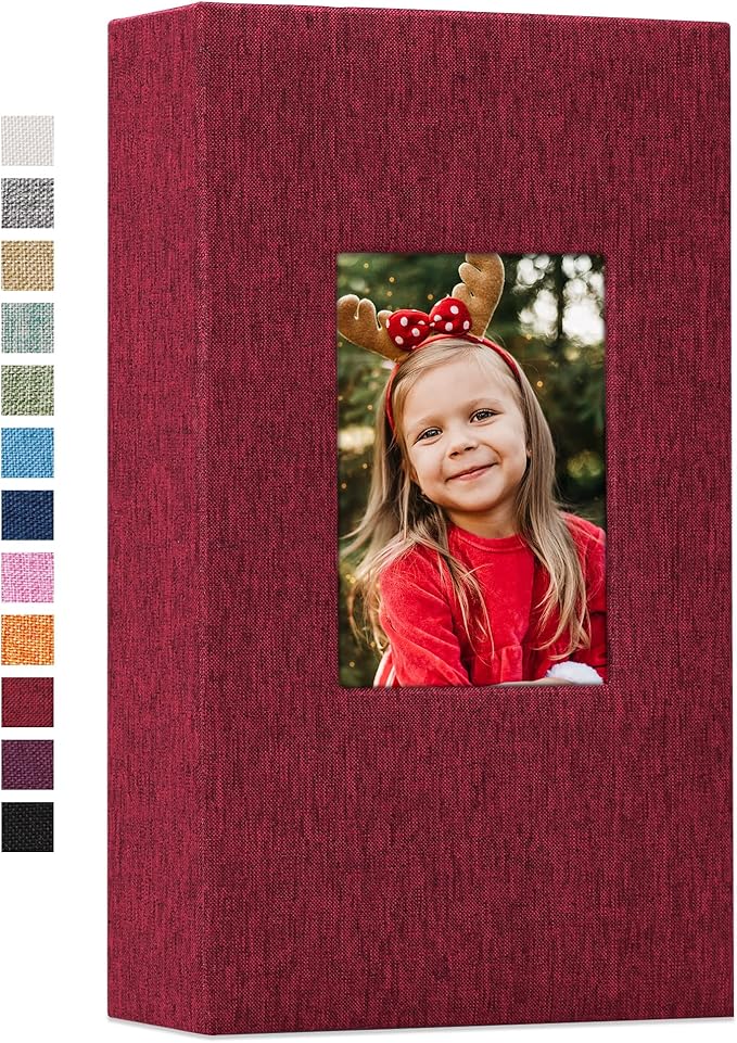 Vienrose Linen Photo Album 300 Pockets for 4x6 Photos Fabric Cover Photo Books Slip-in Picture Albums Wedding Baby Red