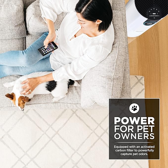 Shark Air Purifier For Home Pets, Allergies, Pet Hair, HEPA Air Filter, 500 Sq Ft, Small Room, Bedroom, Odor Eliminator Clean Sense, Captures 99.98% of Particles, Pet Dander, Fur, Allergens HP102PET