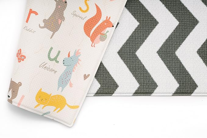 Baby Care Play Mat (Large, Zig Zag - Black) 82'' x 55'' Original One-Piece Reversible Rollable Waterproof Play Mat for Infants, Babies, Toddler, and Kids