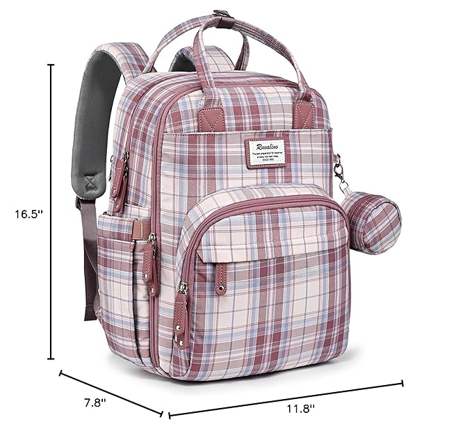 RUVALINO Diaper Bag Backpack, Multifunction Travel Pack Maternity Baby Changing Bags, Large Capacity, Waterproof, Pink Plaid
