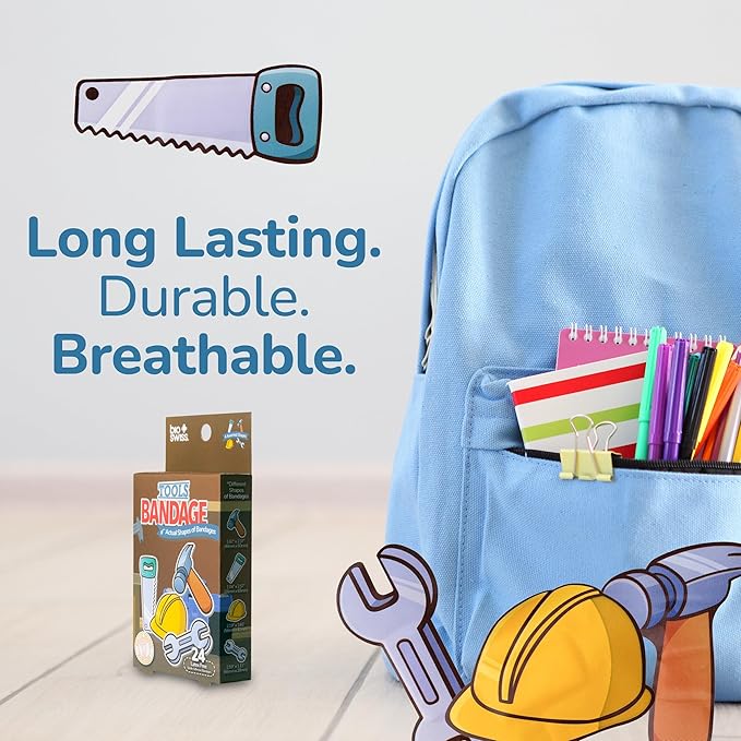 BioSwiss Bandages, Tools Shaped Self Adhesive Bandage, Latex Free Sterile Wound Care, Fun First Aid Kit Supplies for Kids and Adults, 24 Count