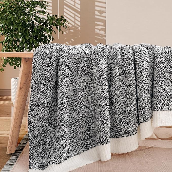 NEXHOME PRO Soft Throw Blankets for Couch, Reversible Warm Blankets Cozy Knit Blanket for Women, Fuzzy Plush Lightweight Throws for Sofa, Bed, Picnic, Black 50 x 60 inches