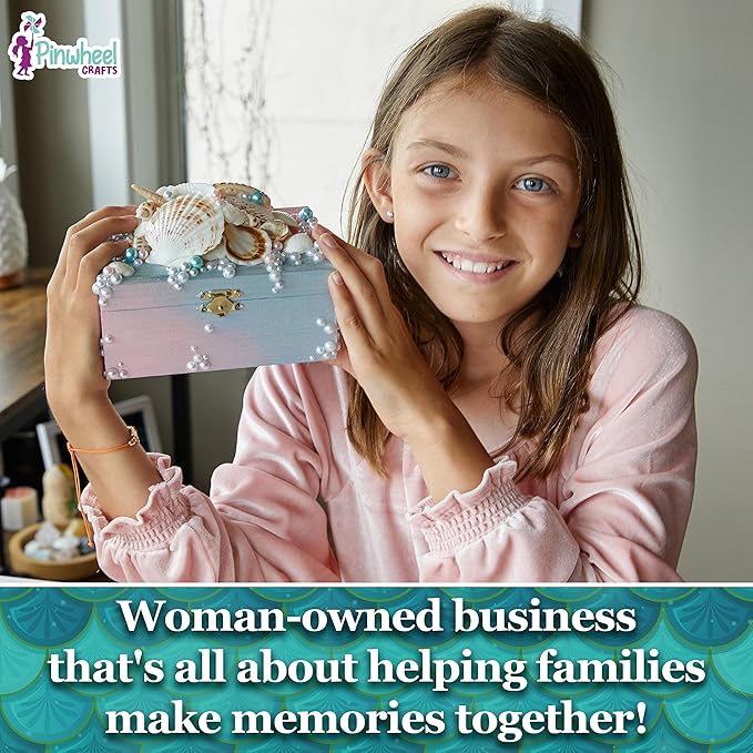 Pinwheel Crafts Mermaid DIY Jewelry Box Kit for Girls Ages 6+ - 530Pc Make Your Own Jewelry Box, DIY Craft Kits - Mermaid Craft Gifts - Painting Arts and Crafts for Girls 4-6 7 8 Years