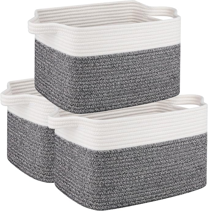 OIAHOMY 3 Pack Storage Basket for Organizing, 13''X9.85''X8.7'' Woven Storage Bins with Handles, toy organizers,Stylish Room Decor, Black variegated