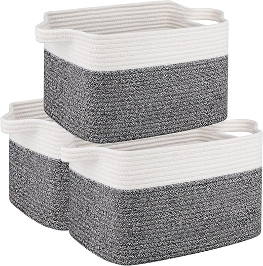 OIAHOMY 3 Pack Storage Basket for Organizing, 13''X9.85''X8.7'' Woven Storage Bins with Handles, toy organizers,Stylish Room Decor, Black variegated