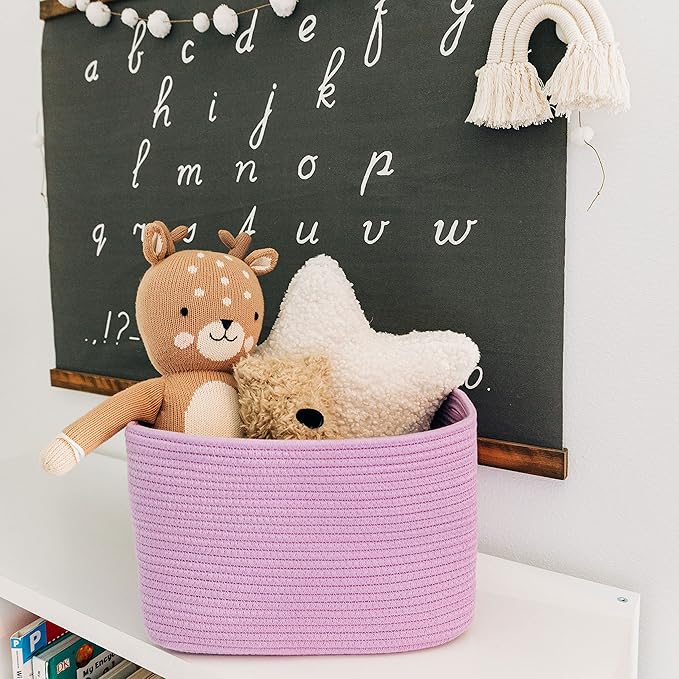 OrganiHaus Purple Basket for Shelves, Decorative Cloth for Organizing, Cotton Rope Storage Basket for Toys, Small Woven Baskets for Storage