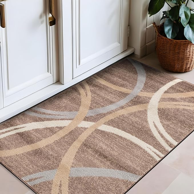 Rugshop Modern Wavy Circles Design Area Rug 2'7" x 4' Brown