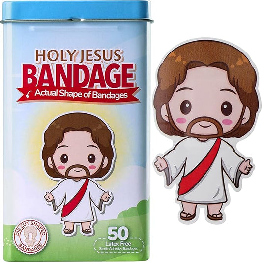 BioSwiss Bandages, Holy Jesus Shaped Self Adhesive Bandage, Latex Free Sterile Wound Care, Fun First Aid Kit Supplies for Kids and Adults, 50 Count