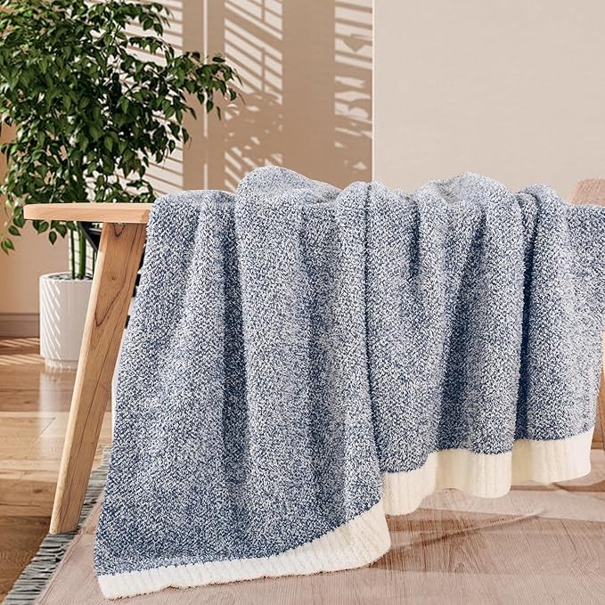 NEXHOME PRO Super Soft Throw Blankets for Couch, Twin Size Cozy Blankets Reversible Knit Blanket for Women, Fuzzy Plush Lightweight Throws for Sofa, Bed, Picnic, Heather Blue White, 60 x 80 inches