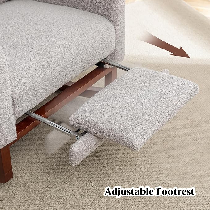 Rocking Chair Nursery with Foot Rest, Wingback Nursery Rocking Chairs, Teddy Nursing Glider Rocker Chair with Pillow and High Back for Nursery, Living Room, Bedroom, Grey