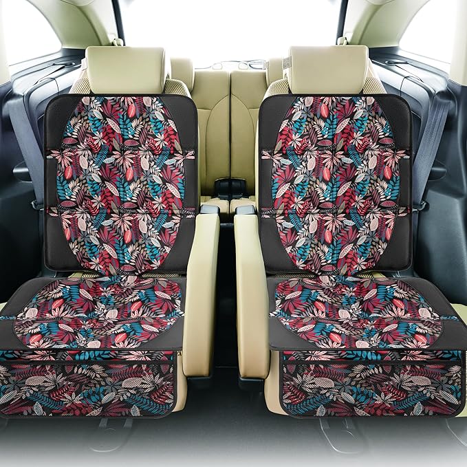 Car Seat Protector for Child Car Seat, 2 Pack Baby Car Seat Covers with Mesh Pockets & Non-Slip Backing 600D Durable Seat Protector Under Baby Car Seat for Car Back Seat (Red Leaves, Large)