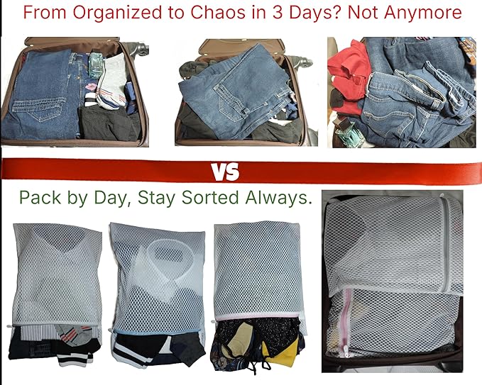 Mesh Laundry Bags for Delicates – 3-Pack (12″×16″) with Color-Coded Zippers – Honeycomb Mesh, Locking Zipper, Washer & Dryer Safe for Bras, Socks, Travel Clothes