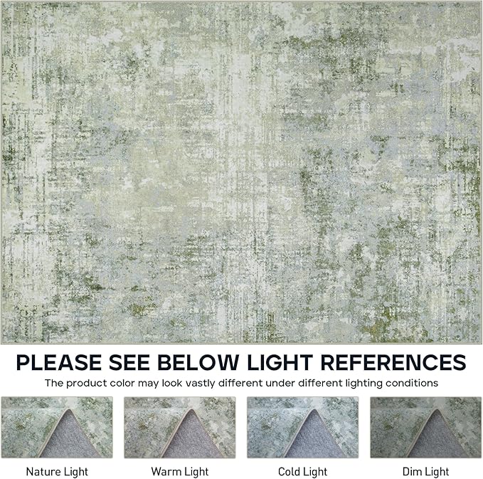 8x10 Area Rugs for Living Room Rug Washable: Modern Large Rug for Dining Room Bedroom Carpet Non Slip 8 by 10 Indoor Abstract Nursery Home Office Green