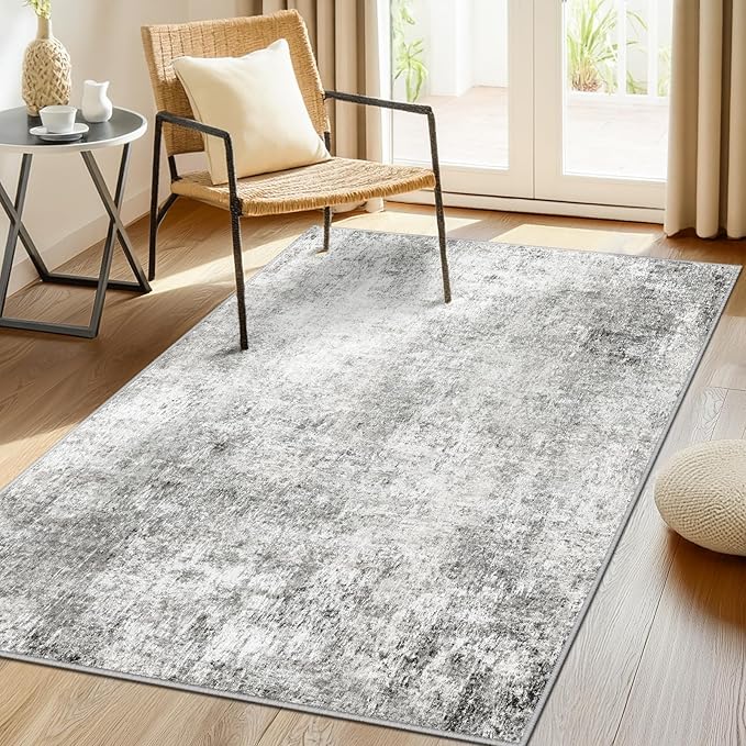 Washable Area Rugs 3'x5' Non-Slip Modern Abstract Soft for Living Room Entryway Bedroom Nursery, Print Pattern, Gray White Grey