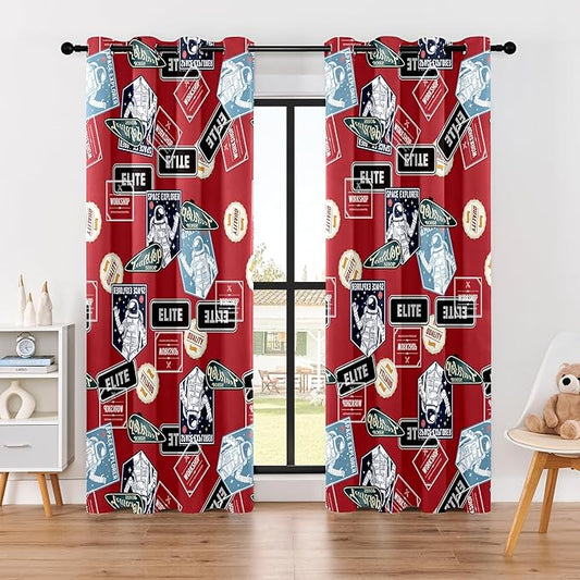 Kids Space Astronaut Blackout Curtains - 100% Blackout, Thermal Insulated, Noise Reducing, Perfect for Kids Room and Nersury, 2 Panels (Space Badge Crew, W52×L84)