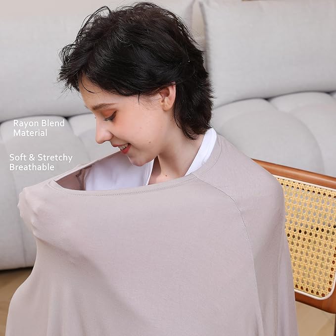 Multi-use Nursing Cover for Breastfeeding, 360°Full Coverage Nursing Poncho, Rayon Soft & Breathable Breastfeeding Cover up (Smooth Rayon, Warm Taupe)