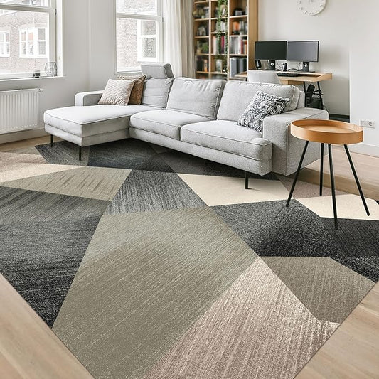 HOMFINE Washable Modern Area Rug - Geometry Style 8x10 Rugs for Living Room, Bedroom, Machine Washable Rug Soft Non Slip Non Shedding Area Rug - Green, 8'x10'