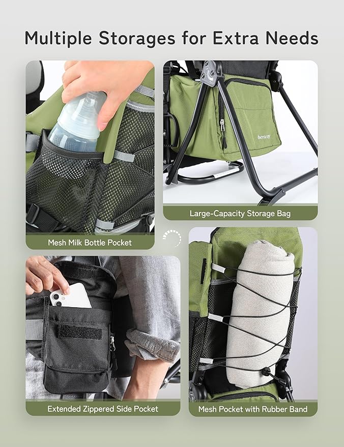 besrey Baby Backpack Carrier, Toddler Hiking Backpack with Safety 3-Height Seat, Adjustable Straps&Waist Belt, Foldable Frame Lightweight Large Capacity Child Carrier for Hiking (Army Green)