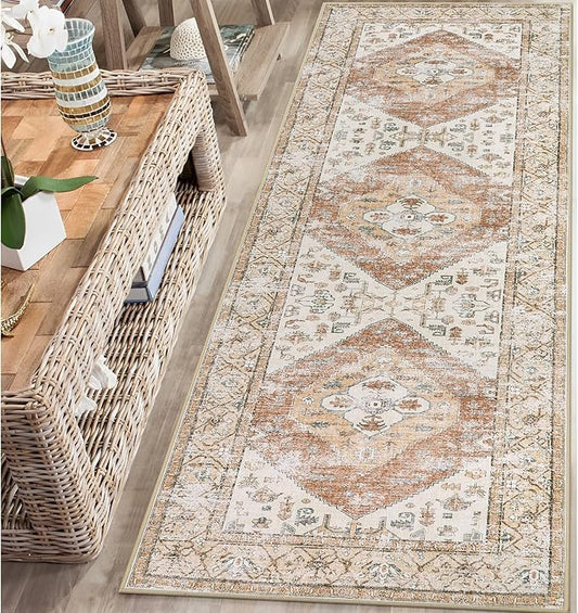 Lahome Boho Washable Runner - 2x5 Rug Runner Non-Slip Lightweight Laundry Room Rug Throw Non-Shedding Long Bathroom Carpet, Oriental Accent Print Indoor Carpet for Kitchen Hallway Bedroom