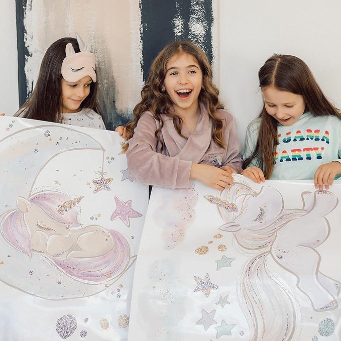 Unicorn Wall Decals by Lipastick - Vibrant Glitter Moon, Stars, Cloud Stickers for Girls Bedroom, Baby Nursery, Kids Room, Birthday Party Decor Art- Peel and Stick Gift Idea- XXL Size