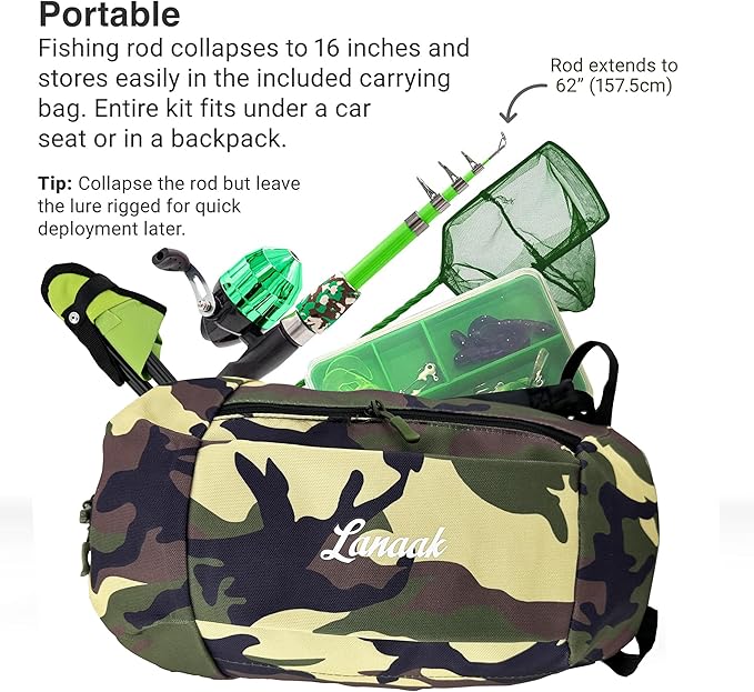 Kids Fishing Pole, Kids Portable Telescopic Fishing Rod Set, Tackle Box and Fishing Net Combo Kit, Kids Fishing Gear for Boys and Girls Age 5-10 and Youth