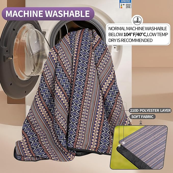 G GOOD GAIN Picnic Blankets Outdoor - Waterproof Outdoor Rug with Shoulder Carry Strap | Machine Washable Picnic Mat with Sandproof Backing for RV, Balcony, Camping, Hiking, Concerts (Blue, 9' x 6')