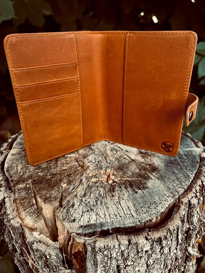 Genuine Leather AirTag and Moto Tag Passport Holder and Wallet for Men and Women RFID Blocking for Secure Traveling and Documentation Organizer (Brown)